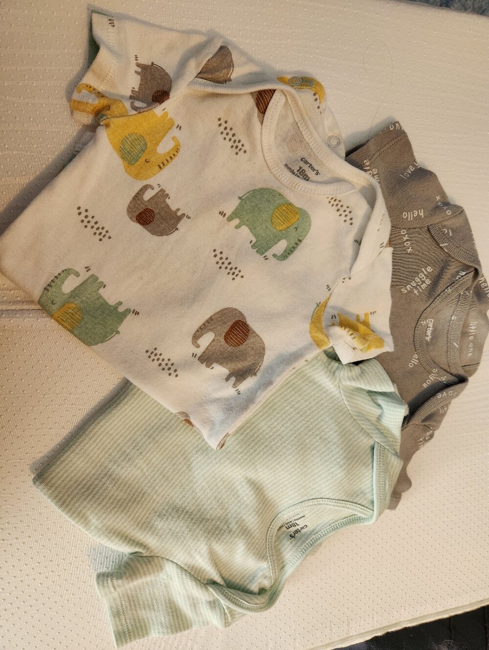 Carter's Baby Onesie Trio - White, Green, Yellow, Gray